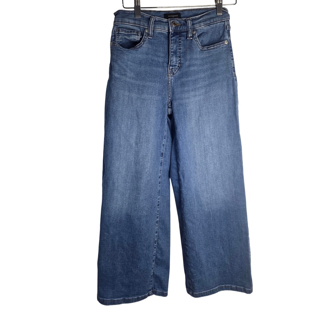 Banana Republic High-Rise Wide Leg Jeans Womens 27/4 Petite Medium Wash Cotton